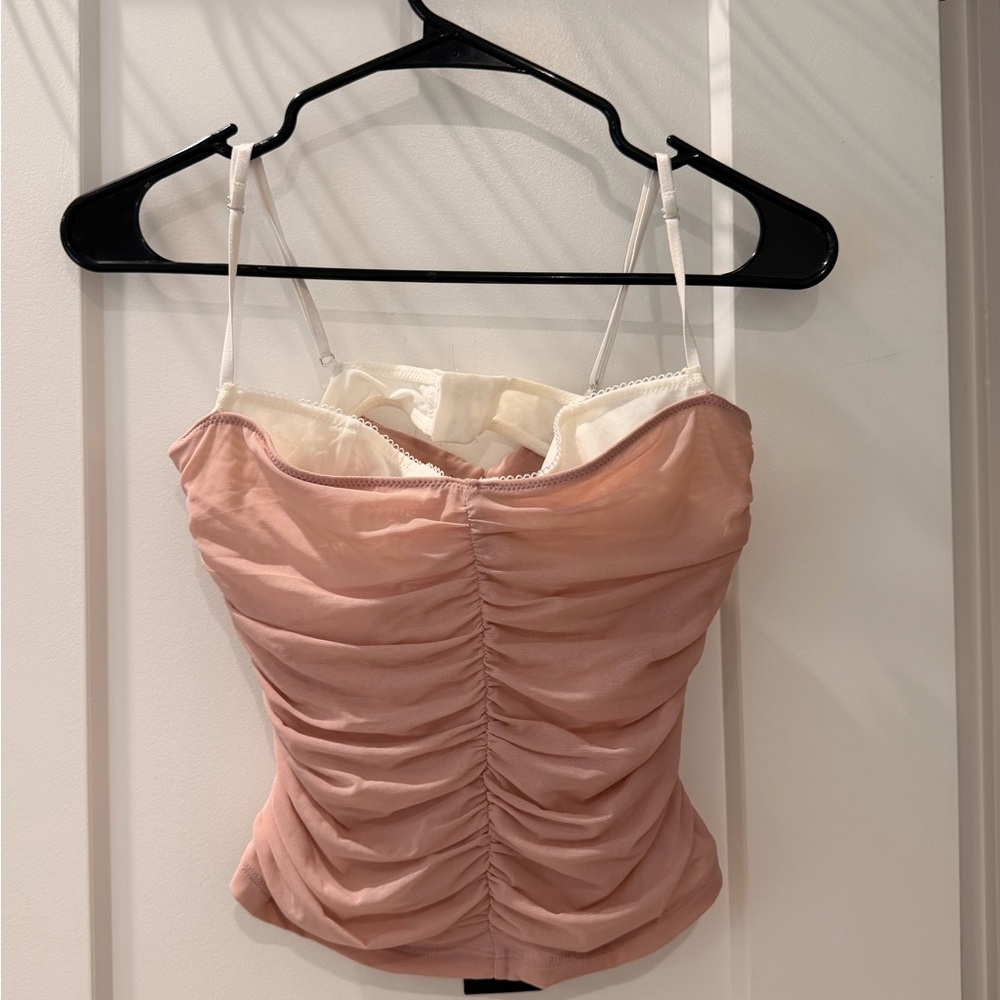 White Fox Boutique Ruched Cami Top - Dusty Rose & Cream
